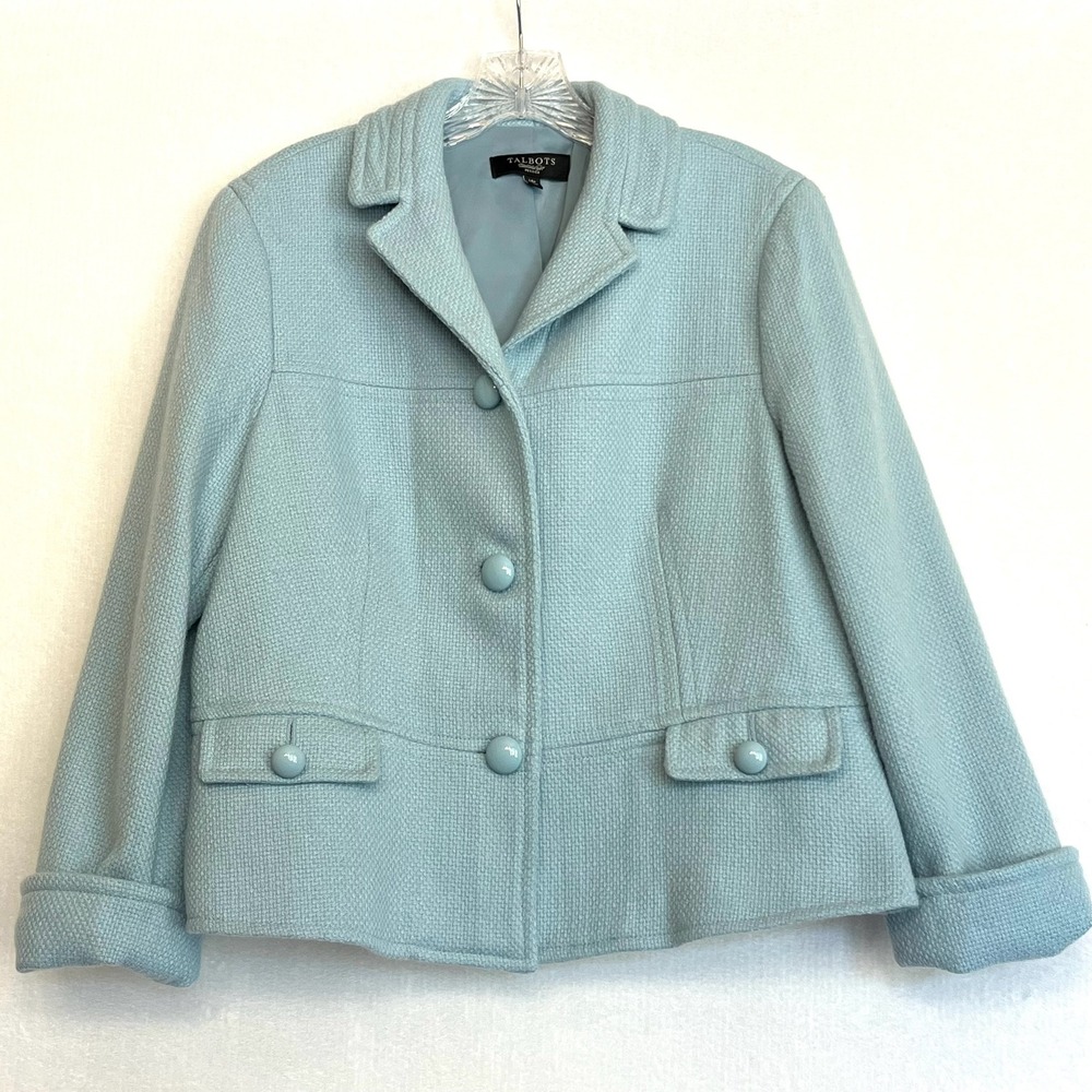 Vintage Talbots Petite Blazer Jacket Blue Wool Textured Career Work Women's 14P